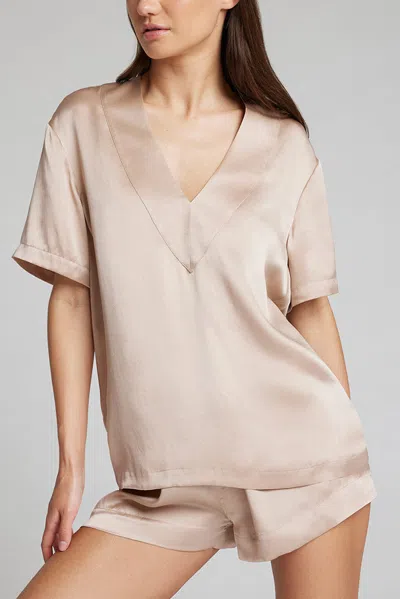 Negative Eclipse Washable Silk Deep V-top In Fizz In Neutral