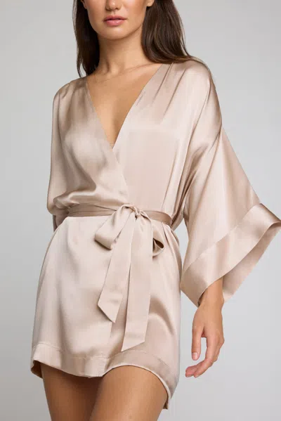 Negative Eclipse Washable Silk Mini Robe In Fizz In Brown