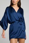 Negative Eclipse Washable Silk Mini Robe In Navy In Blue