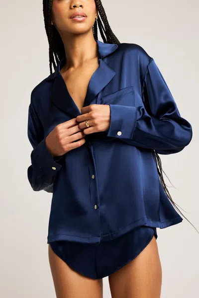 Negative Eclipse Washable Silk Shirt In Navy In Blue