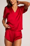 Negative Eclipse Washable Silk V-top In Cerise In Red