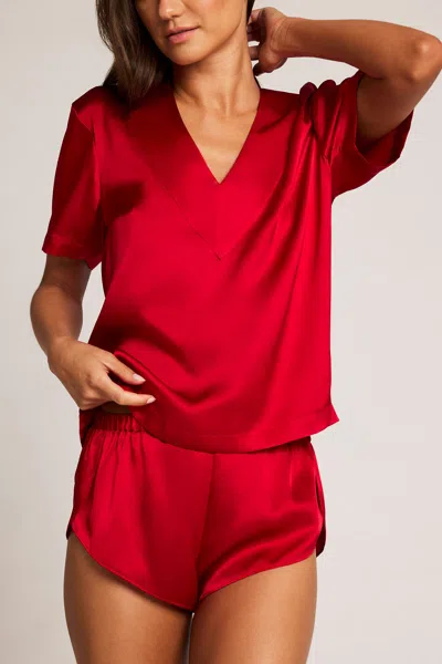 Negative Eclipse Washable Silk V-top In Cerise In Red