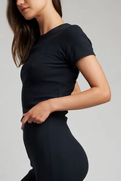 Negative Pointelle Baby Tee In Black