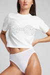 Negative Underwear Uniform Baby Tee In White: Bling Edition