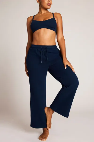 Negative Waffle Knit Cropped Track Pant In Navy In Blue