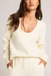 Negative Waffle Knit Deep V In Cream In White