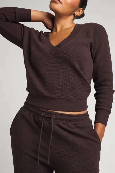 Negative Waffle Knit Deep V In Ganache In Brown