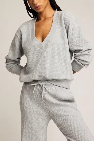 Negative Waffle Knit Deep V In Heather Grey In Gray