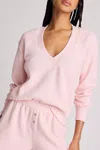 Negative Waffle Knit Deep V In Shell In Pink