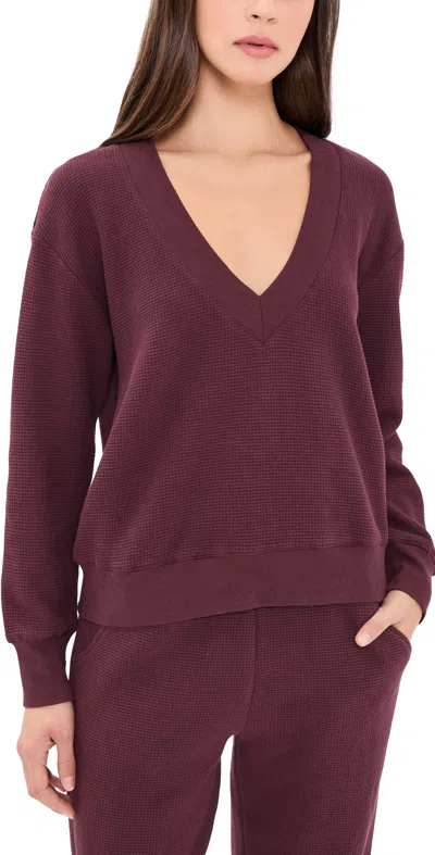 Negative Waffle Knit Deep V Pullover Garnet