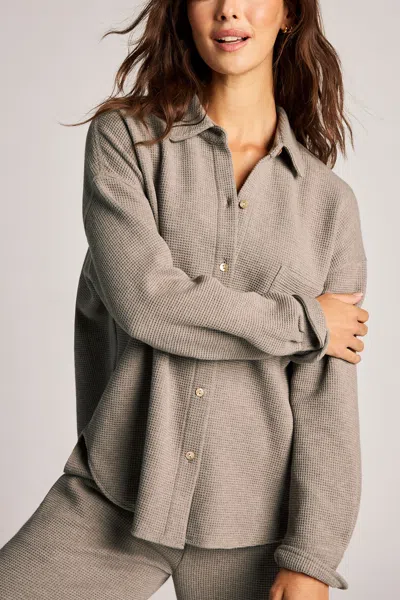 Negative Waffle Knit Shirt Jacket In Mink In Brown