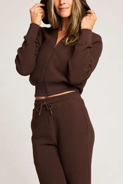 Negative Waffle Knit Zip-up Hoodie In Espresso In Brown