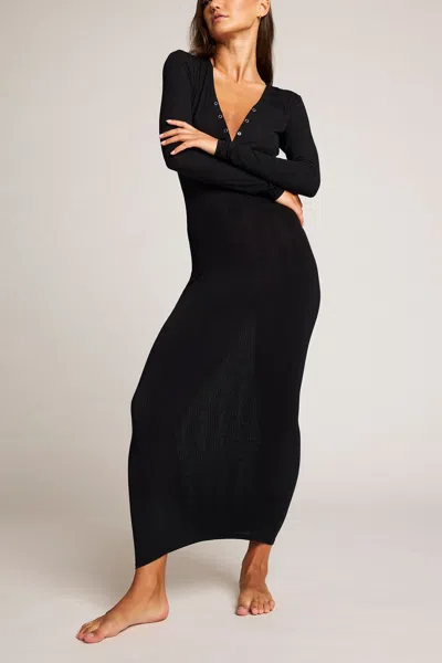 Negative Whipped Henley Dress In Black