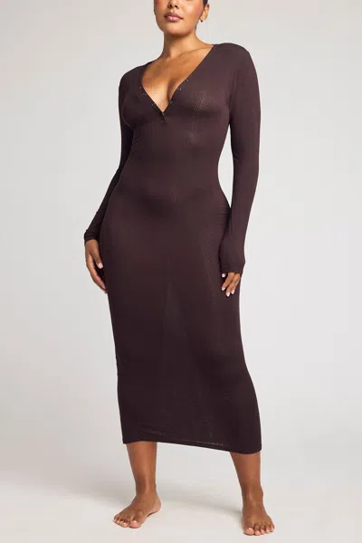 Negative Whipped Henley Dress In Ganache In Brown