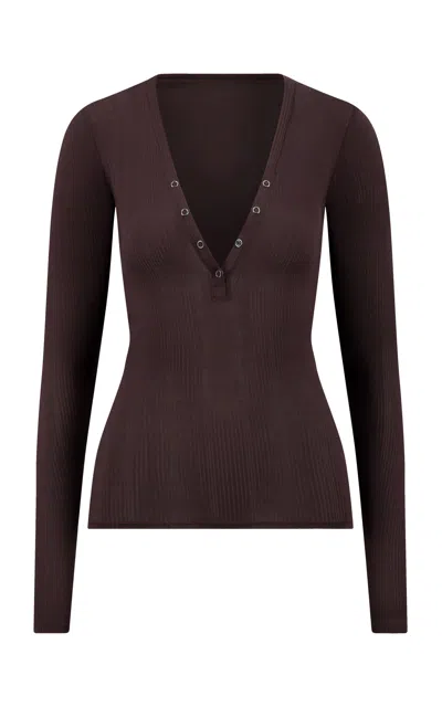 Negative Whipped Henley Top In Brown