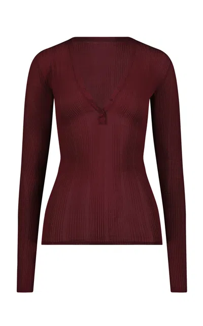 Negative Whipped Henley Top In Burgundy