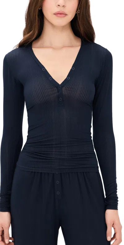 Negative Whipped Henley Top Navy In Blue
