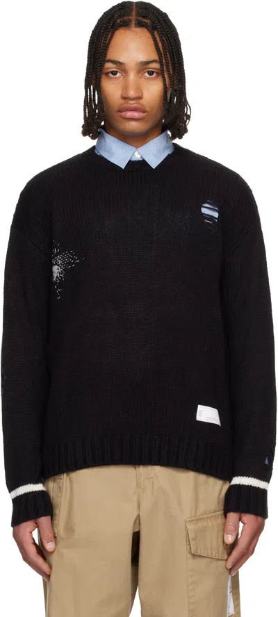 Neighborhood Savage Embroidered Woven Sweater In Black