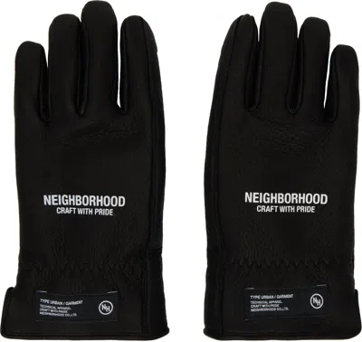 Neighborhood Black Leather Boa Gloves