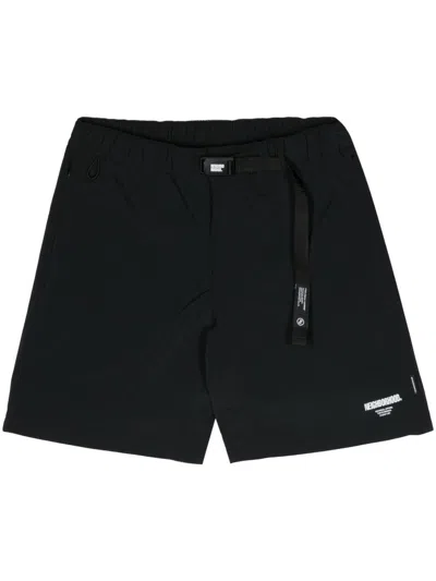 Neighborhood Straight-leg Belted Logo-print Shell Shorts In Black