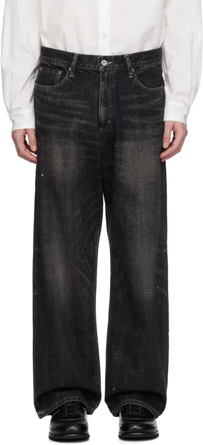 Neighborhood Black Washed Denim Dp Wide Jeans