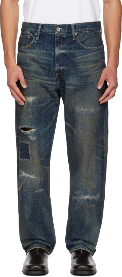 Neighborhood Savage Wide-leg Distressed Jeans In Blue