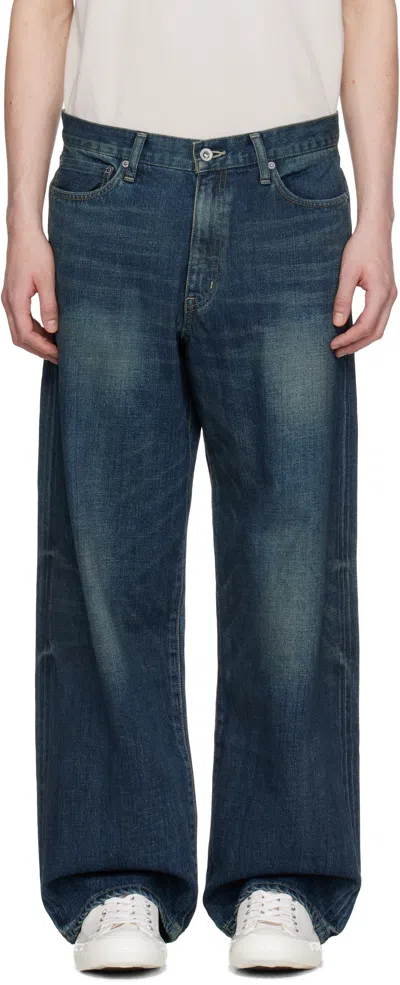 Neighborhood Blue Washed Denim Dp Wide Jeans In Indigo