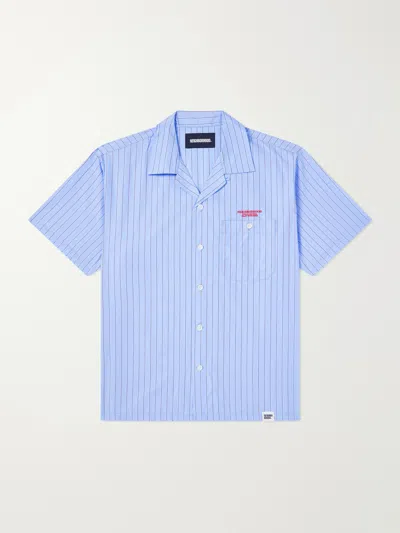 Neighborhood Camp-collar Logo-embroidered Striped Cotton Shirt In Blue
