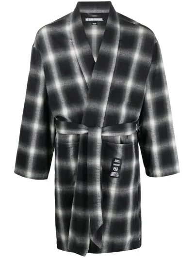 Neighborhood Checkerboard Print Belted Coat In Black