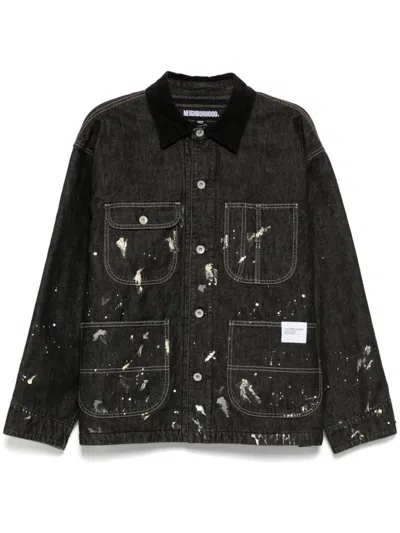 Neighborhood Corduroy-collar Washed-coverall Jacket In Black