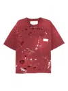 Neighborhood Savage Distressed Paint-splattered Cotton-jersey T-shirt In Red