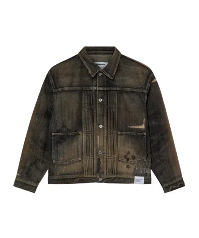 Neighborhood Distressed Denim Jacket In Green