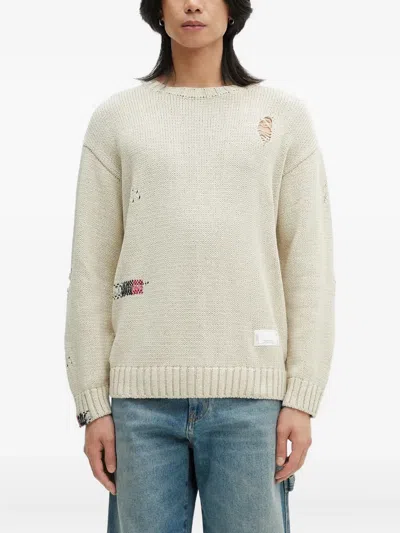Neighborhood Savage Distressed Cotton Sweater In Neutrals
