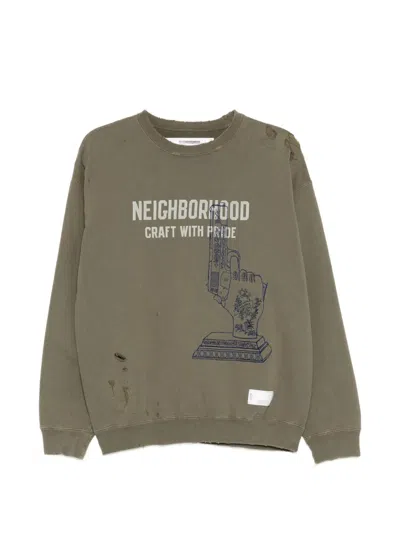 Neighborhood Distressed Graphic-print Sweater In Green