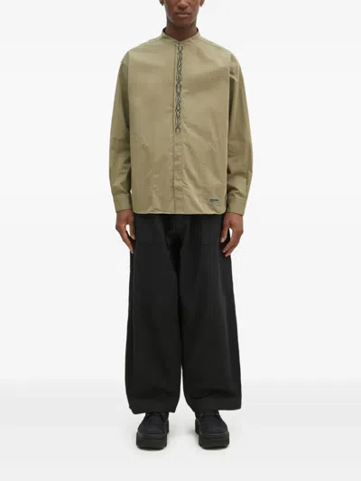 Neighborhood Embroidered Mandarin-collar Shirt In Green
