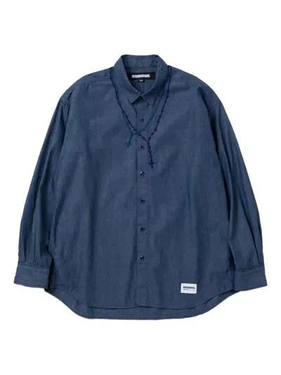 Neighborhood Embroidered-rosary Cotton Shirt In Blue