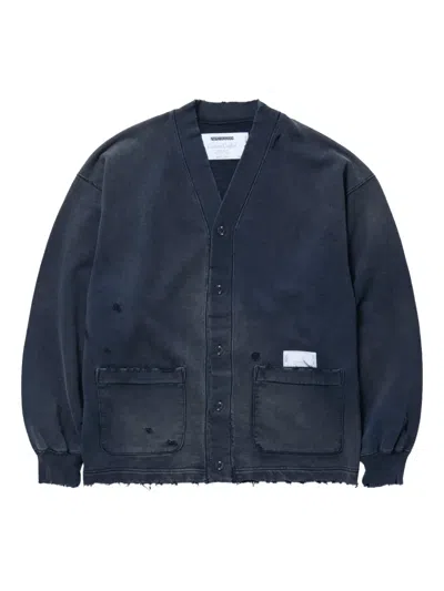 Neighborhood Frayed-hem Buttoned Sweatshirt In Blue