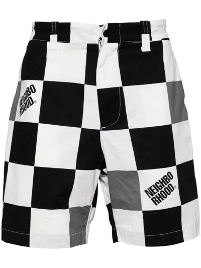 Neighborhood Gingham Logo Print Shorts In Black