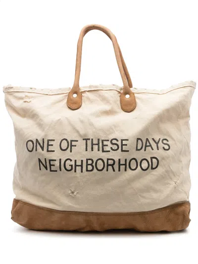 Neighborhood Graphic-print Canvas Tote In Nude