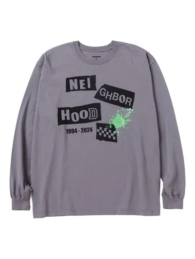 Neighborhood Graphic-print Long-sleeve T-shirt In Gray