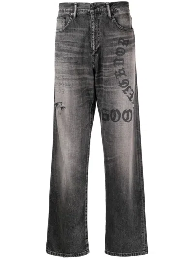 Neighborhood Graphic-print Straight-leg Jeans In Grey