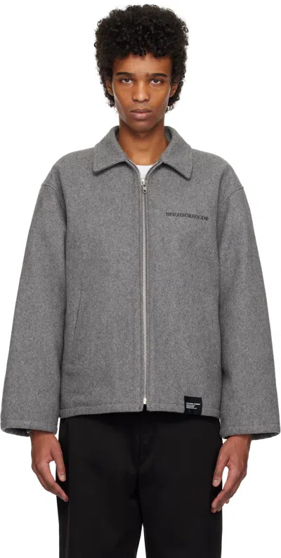 Neighborhood Gray Melton Zip Work Jacket
