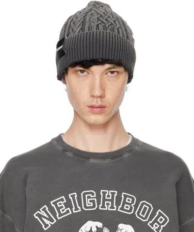 Neighborhood Gray Washed Cable Beanie In Black