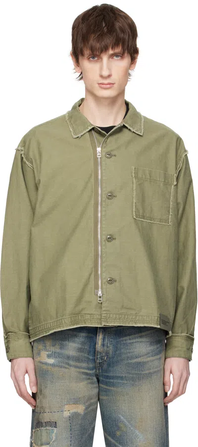 Neighborhood Green Untrimmed Zip Ls Shirt In Olive Drab