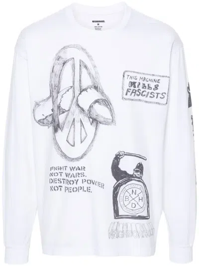 Neighborhood Hand-drawn Long-sleeved T-shirt In White