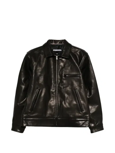 Neighborhood Leather Sports Jacket In Black