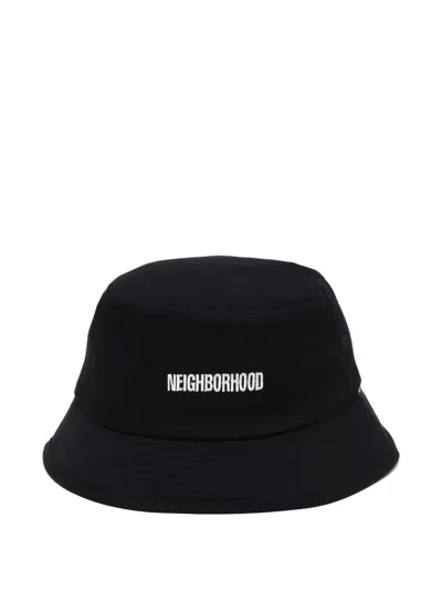 Neighborhood Logo Cotton Bucket Hat In Black