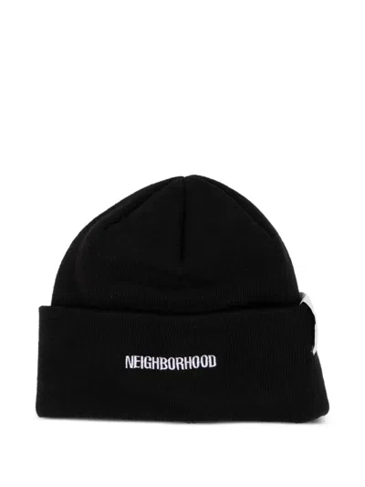 Neighborhood Logo-embroidered Beanie In Black