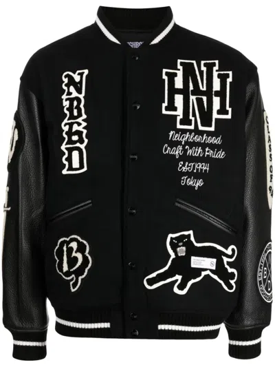 Neighborhood Logo-patch Varsity Jacket In Black