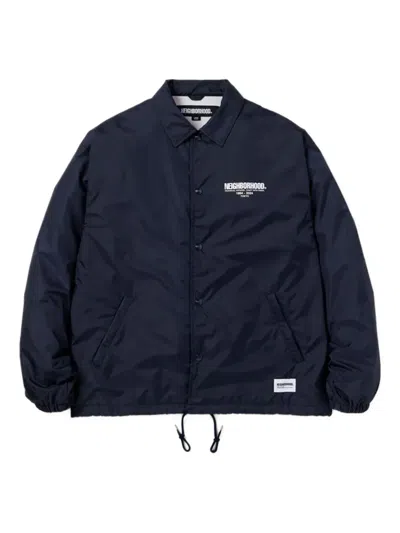 Neighborhood Logo-patch Zip-fastening Jacket In Blue